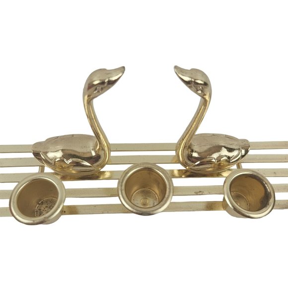 Vintage Christmas Around The World Swans Brass 3 Candle Stick Holder Home Decor - Picture 3 of 9